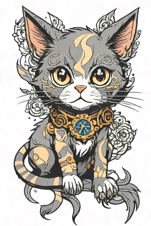 a cat with six paws cute style tattoo design idea