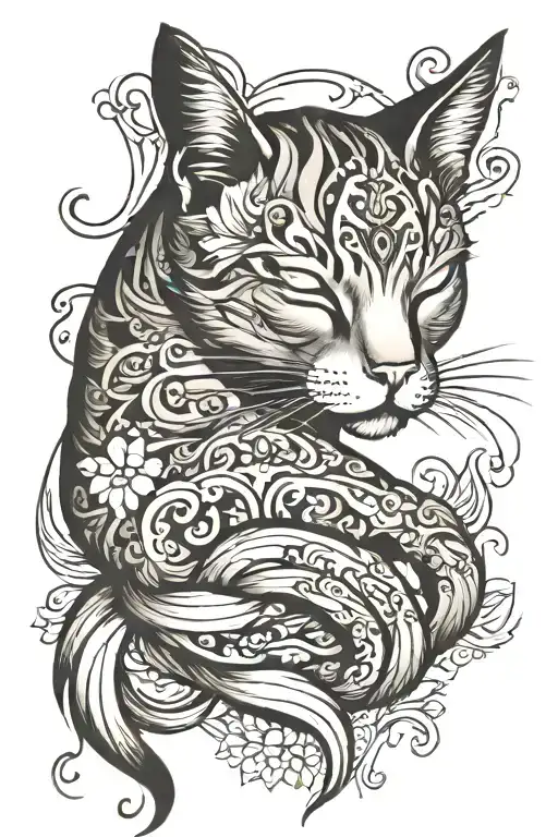 cat sleeping tattoo design idea