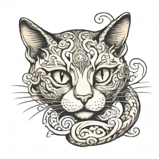cat curled tattoo design idea