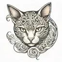 cat curled tattoo design idea