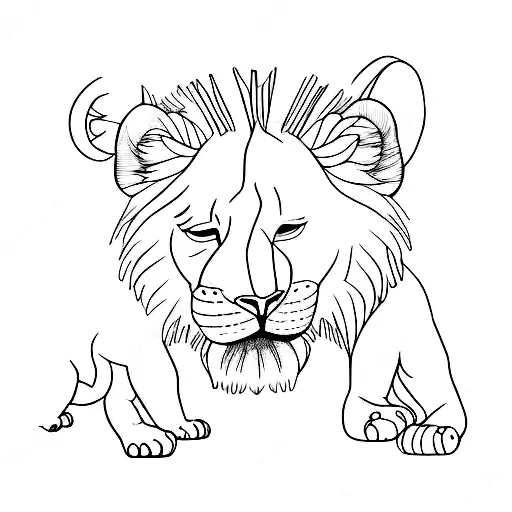 A lioness and her cub playing together in a dotwork style tattoo design idea