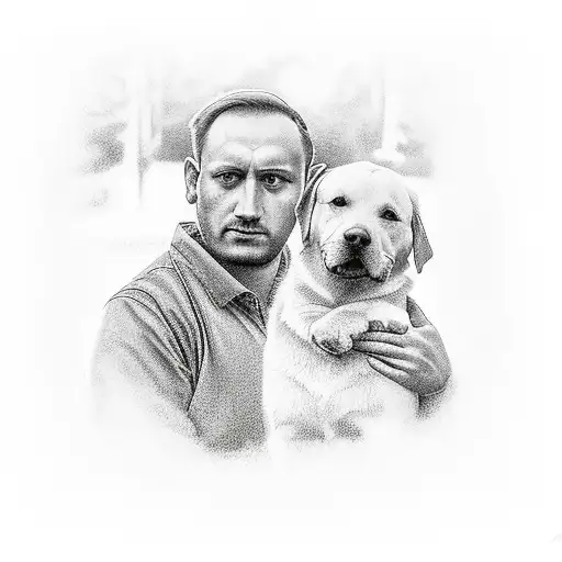 entrance to park maksimir in zagreb, father holding daughter by hand, labrador near them tattoo design idea