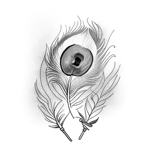Peacock feather intertwined with a flute tattoo design idea