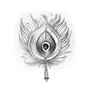 Peacock feather attached to flute tattoo design idea