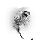 Peacock feather attached to flute tattoo design idea
