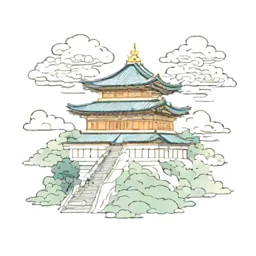 japanese palace with clouds tattoo design idea