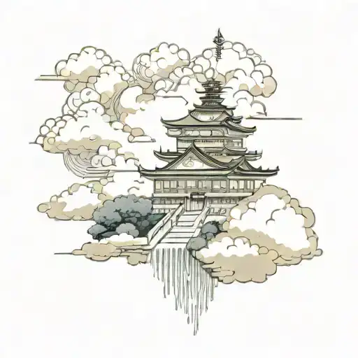 japanese palace with clouds tatto  tattoo design idea