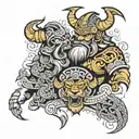 Viking and barong bali tattoo design idea