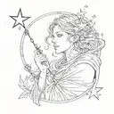 seraphin angel with a star behind the eye and string hanging tattoo design idea