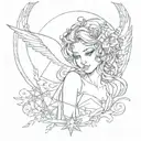 seraphin angel with a star behind the eye and string hanging tattoo design idea