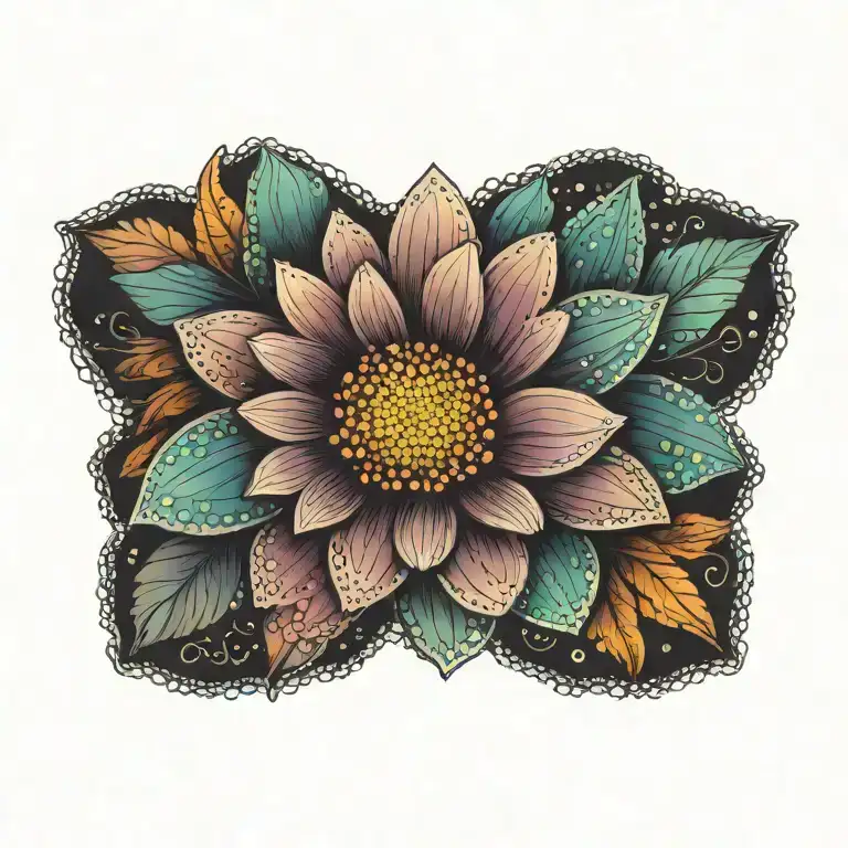 colorful psychedelic lace daisy flower tattoo design idea
