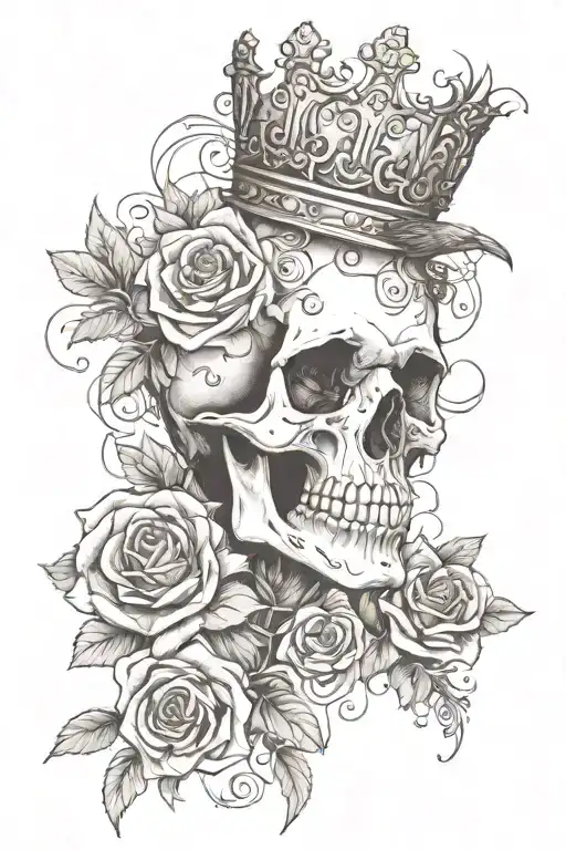 ColorInfused Black and Grey "Skull Wearing Crown With Raven On