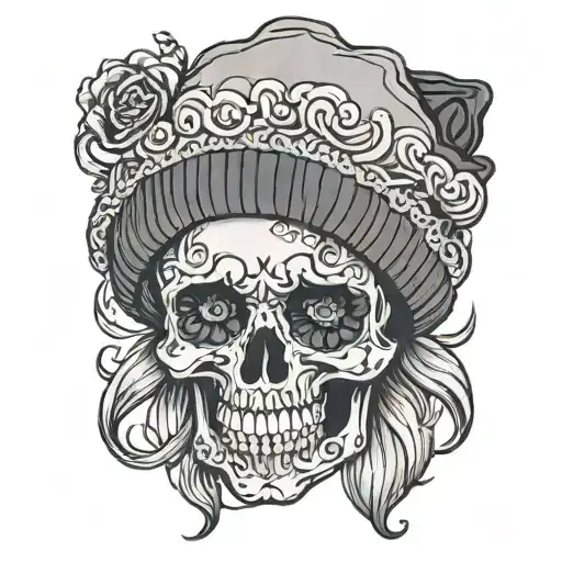 feminine skull wearing a beanie tattoo design idea
