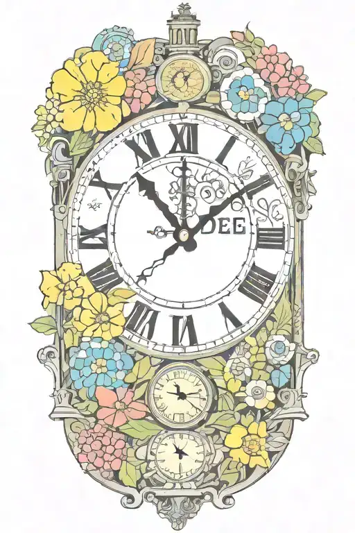 yellow submarine with colorful flowers and clock and rainbow  tattoo design idea
