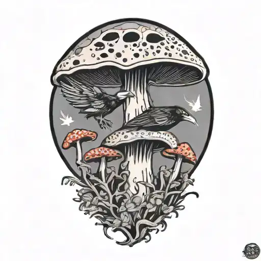 mushroom and ravens  tattoo design idea