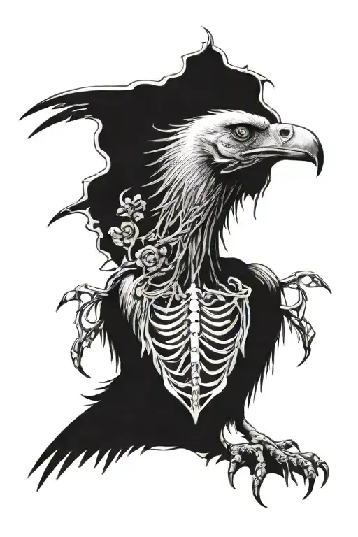 vulture and bones tattoo design idea