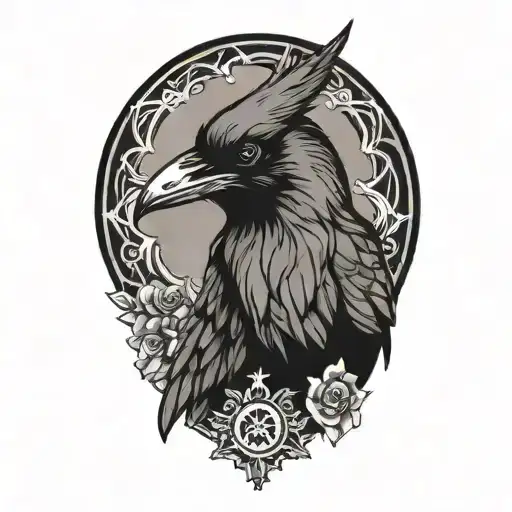 raven and cat tattoo design idea