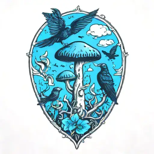 mushroom and ravens  tattoo design idea