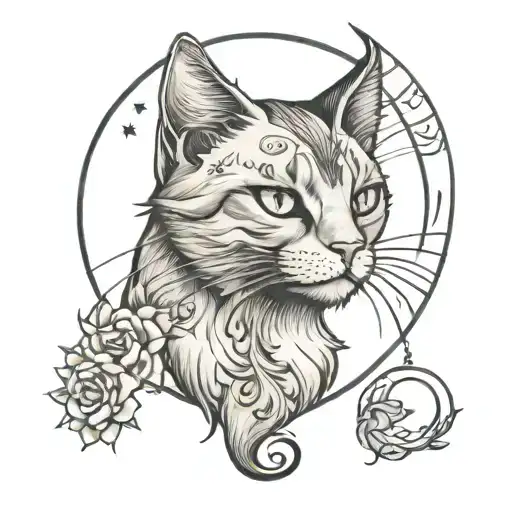 cat and moon  tattoo design idea