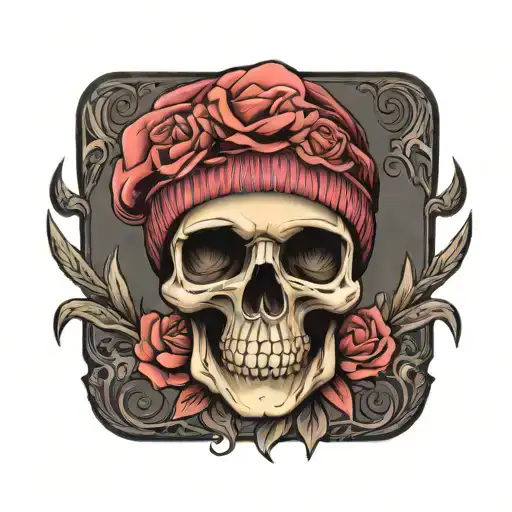 feminine skull wearing a beanie tattoo design idea