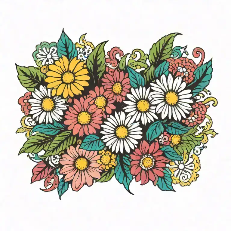 colorful psychedelic lace daisy flower tattoo design idea