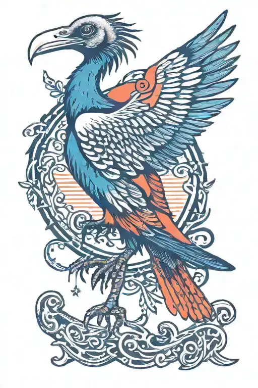 vulture and bones sun tattoo design idea
