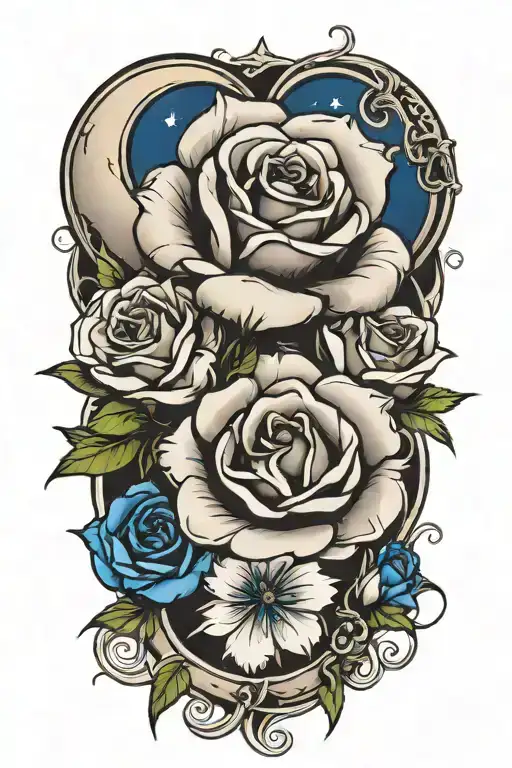 blue rose and moon tattoo tattoo design idea