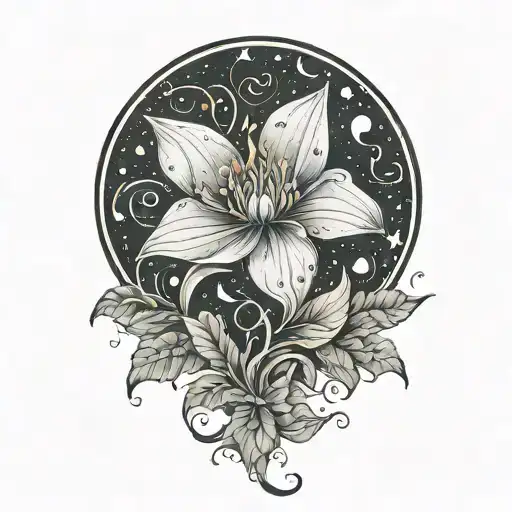 moon flower intertwined tattoo design idea
