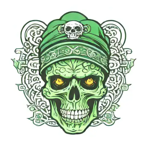 green skull wearing a beanie tattoo design idea