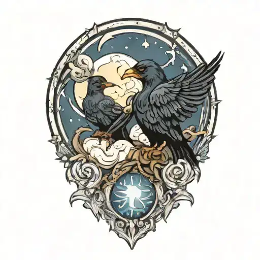 moon and raven tattoo design idea
