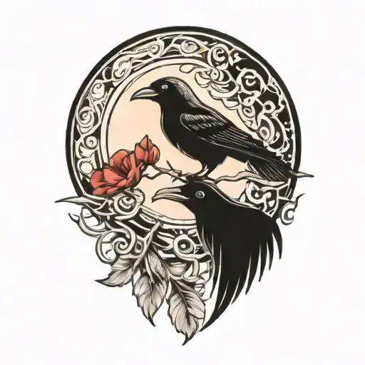 moon and raven tattoo design idea