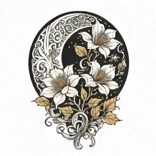 moon flower intertwined tattoo design idea