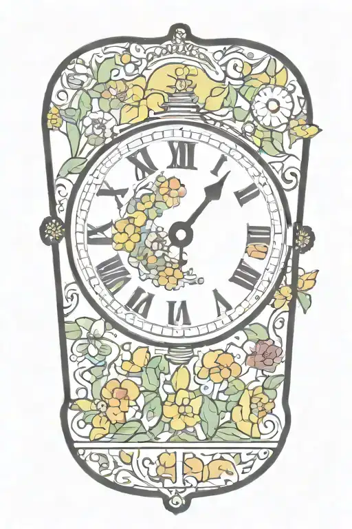 yellow submarine with colorful flowers and clock and rainbow  tattoo design idea