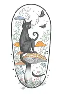 black cat and trippy colorful mushrooms with moon  tattoo design idea