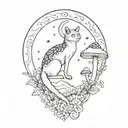 moon with black witch cat and colorful mushrooms growing tattoo design idea