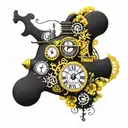 yellow submarine with flowers colorful and clocks tattoo design idea