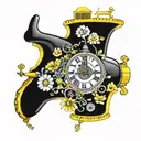 yellow submarine with flowers colorful and clocks tattoo design idea