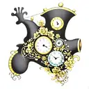 yellow submarine with flowers colorful and clocks tattoo design idea