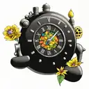 yellow submarine with colorful flowers and clock tattoo design idea