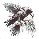 raven and crystals tattoo design idea