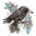raven and crystals tattoo design idea