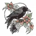 raven and crystals tattoo design idea