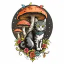 hippie cat and mushrooms  tattoo design idea