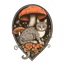 hippie cat and mushrooms  tattoo design idea