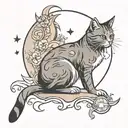 cat and moon  tattoo design idea