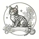 cat and moon  tattoo design idea