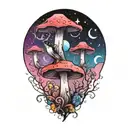 colorful mushroom with ravens and moon tattoo  tattoo design idea
