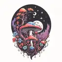 colorful mushroom with ravens and moon tattoo  tattoo design idea