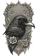 raven and crystals with skull tattoo design idea