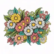 colorful psychedelic lace daisy flower tattoo design idea